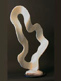 Click Here to see larger view: Fine art stone sculpture, Wind Ribbon, Marble, 30x15x8, carved by James Goss.